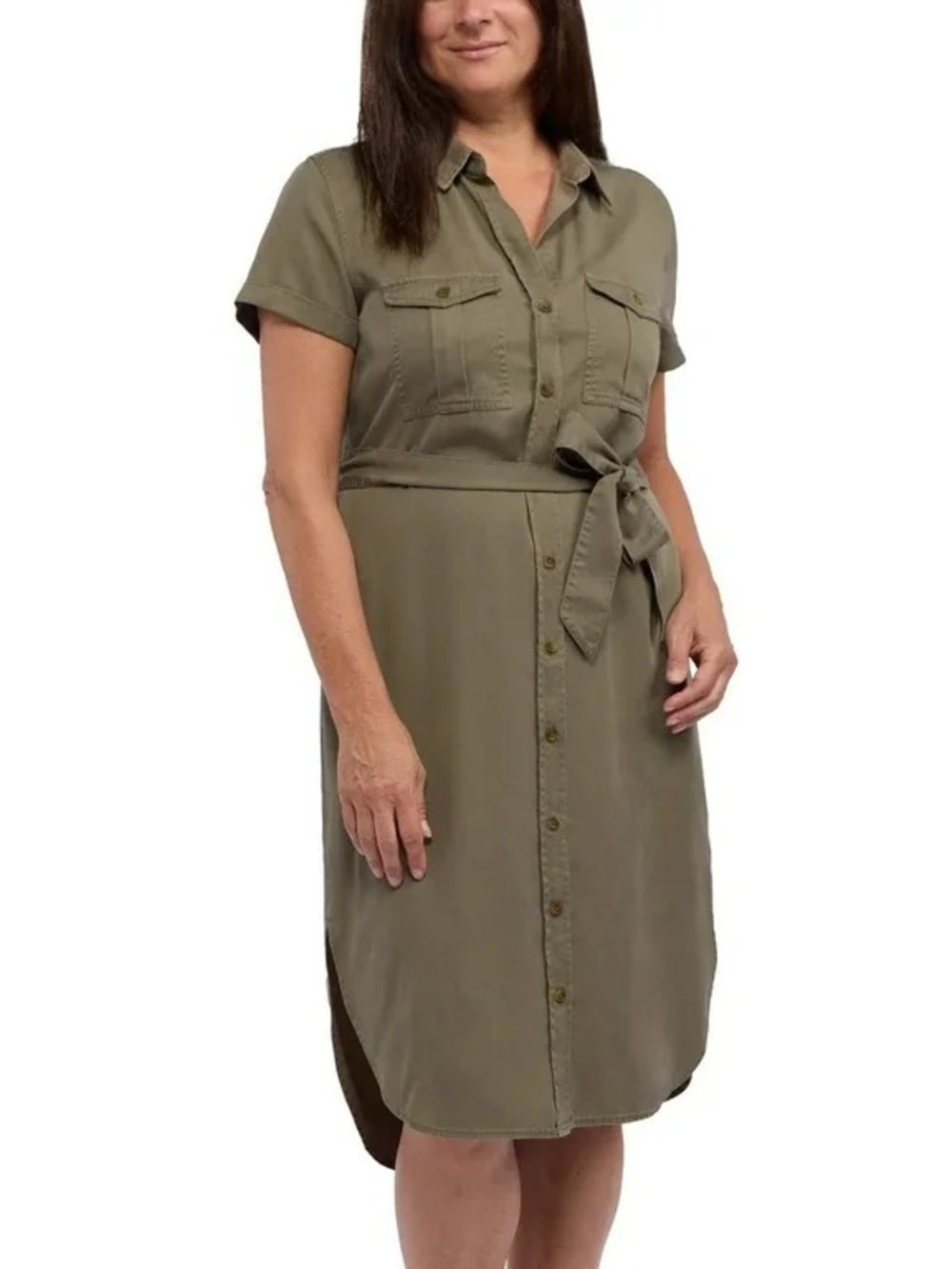 Teddie Rose Olive Utility Shirt Dress with Tie Belt